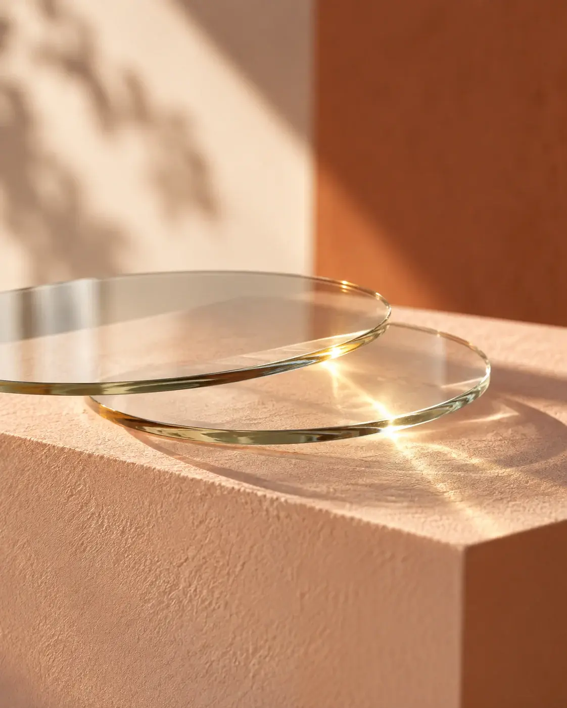Plaques de verre traversées par un trait lumineux, métaphore éditoriale IA.